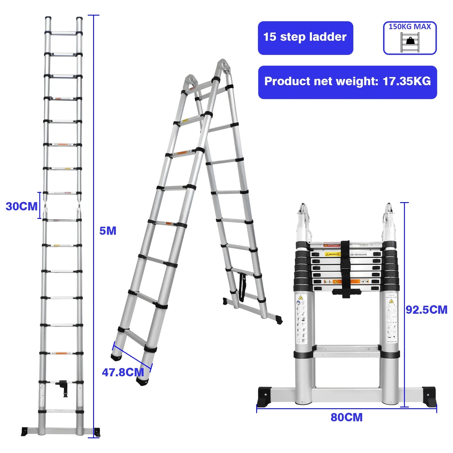 3.8M / 5M Aluminium Telescopic Ladder