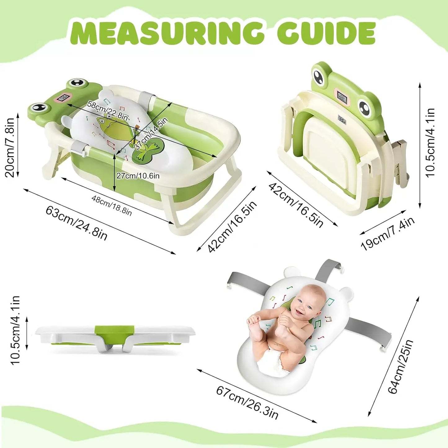 Foldable Baby Bath Tub with Cushion & Thermometer