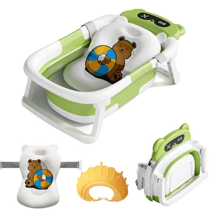 Foldable Baby Bath Tub with Cushion & Thermometer