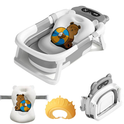 Foldable Baby Bath Tub with Cushion & Thermometer