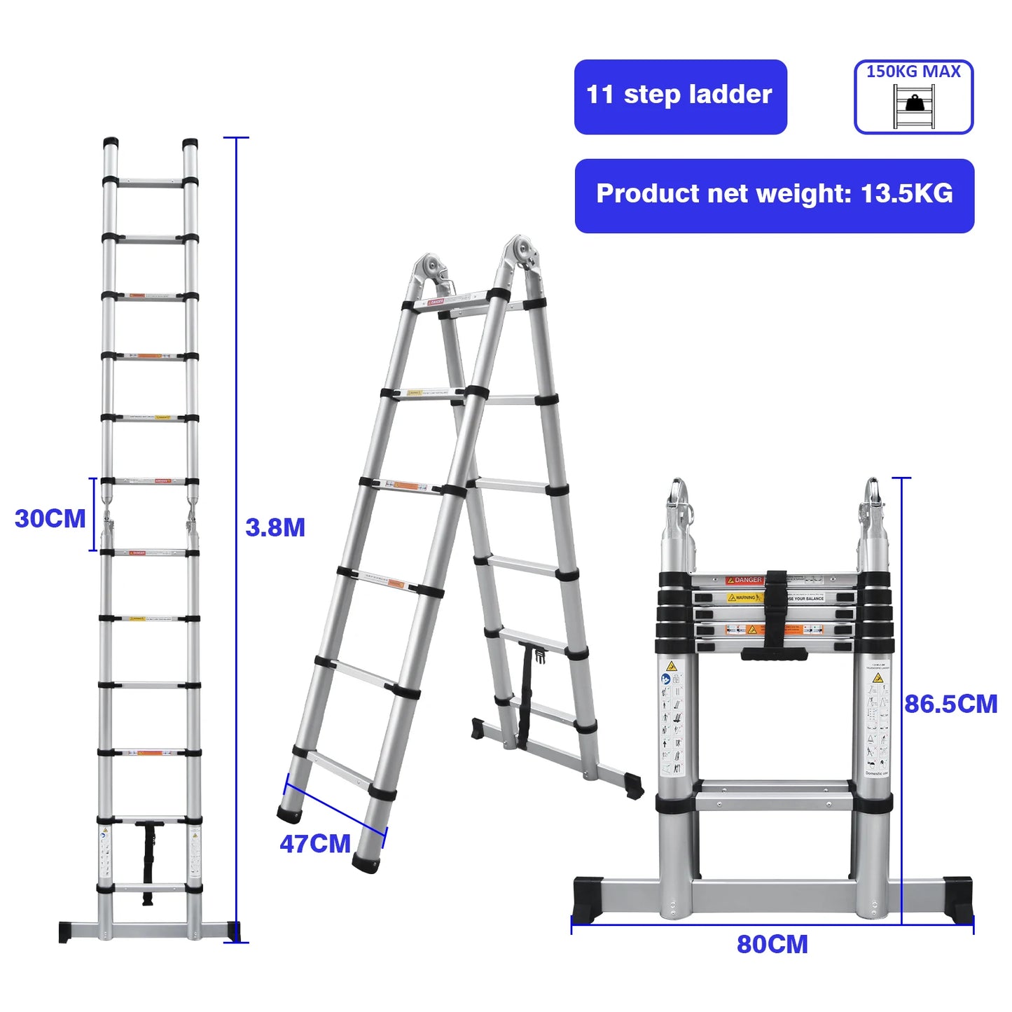 3.8M / 5M Aluminium Telescopic Ladder
