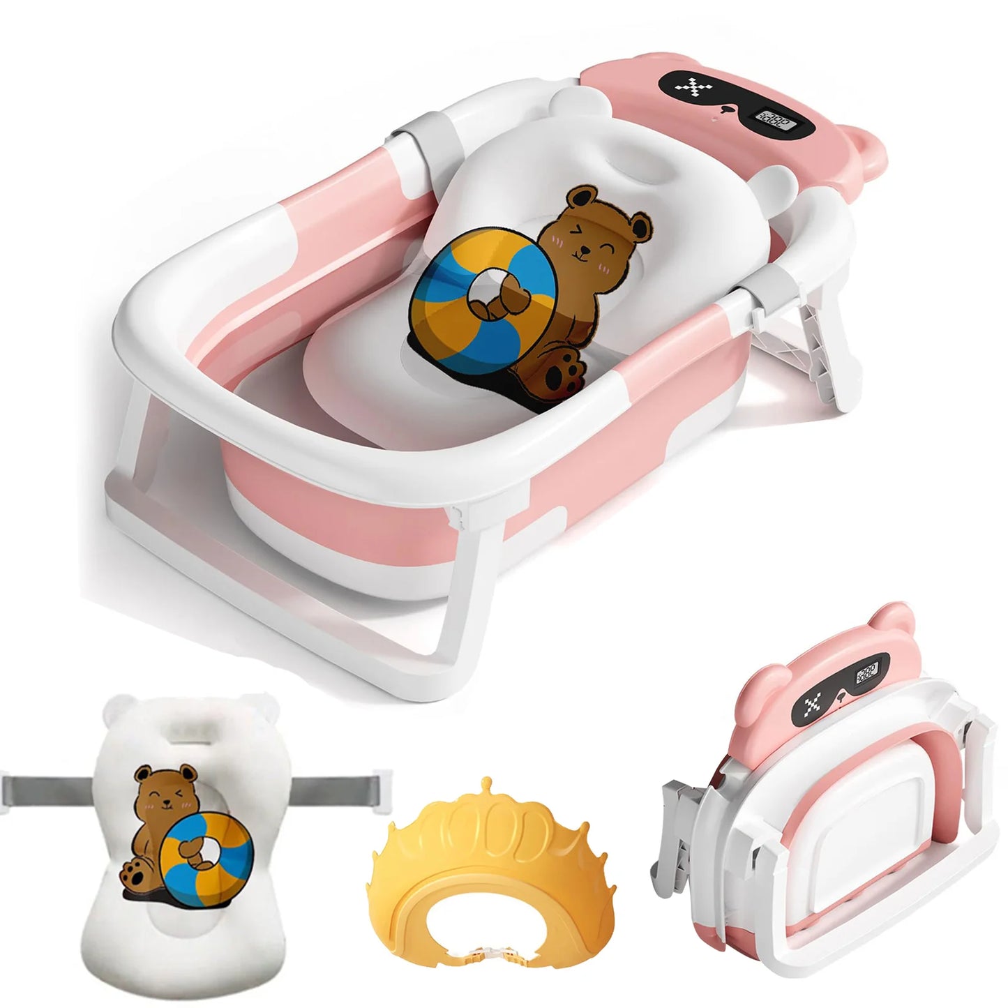 Foldable Baby Bath Tub with Cushion & Thermometer