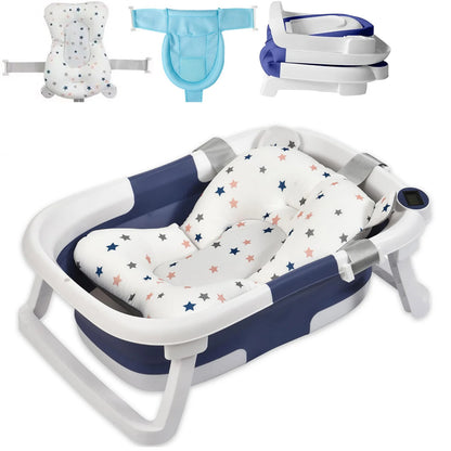 Foldable Baby Bath Tub with Cushion & Thermometer
